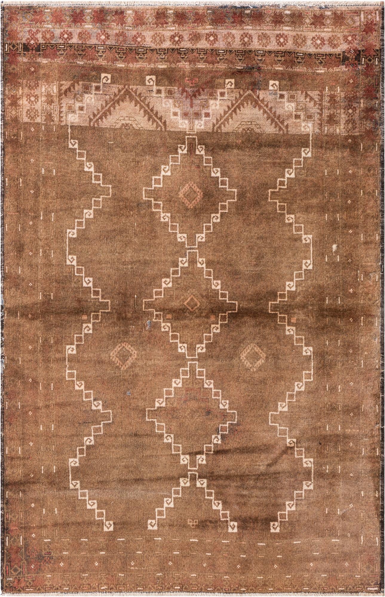  3' 8 x 5' 8  Hand Knotted Ultra Vintage Persian Wool Rug