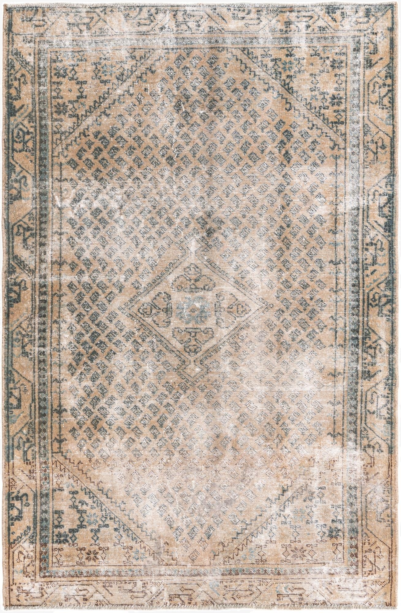  4' 2 x 6' 4  Hand Knotted Ultra Vintage Persian Wool Rug