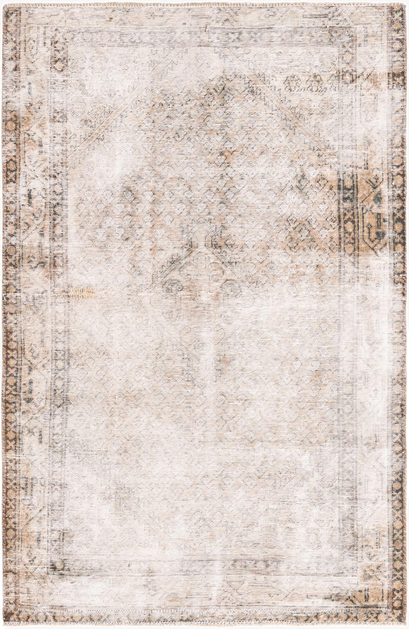  4' 3 x 6' 5  Hand Knotted Ultra Vintage Persian Wool Rug