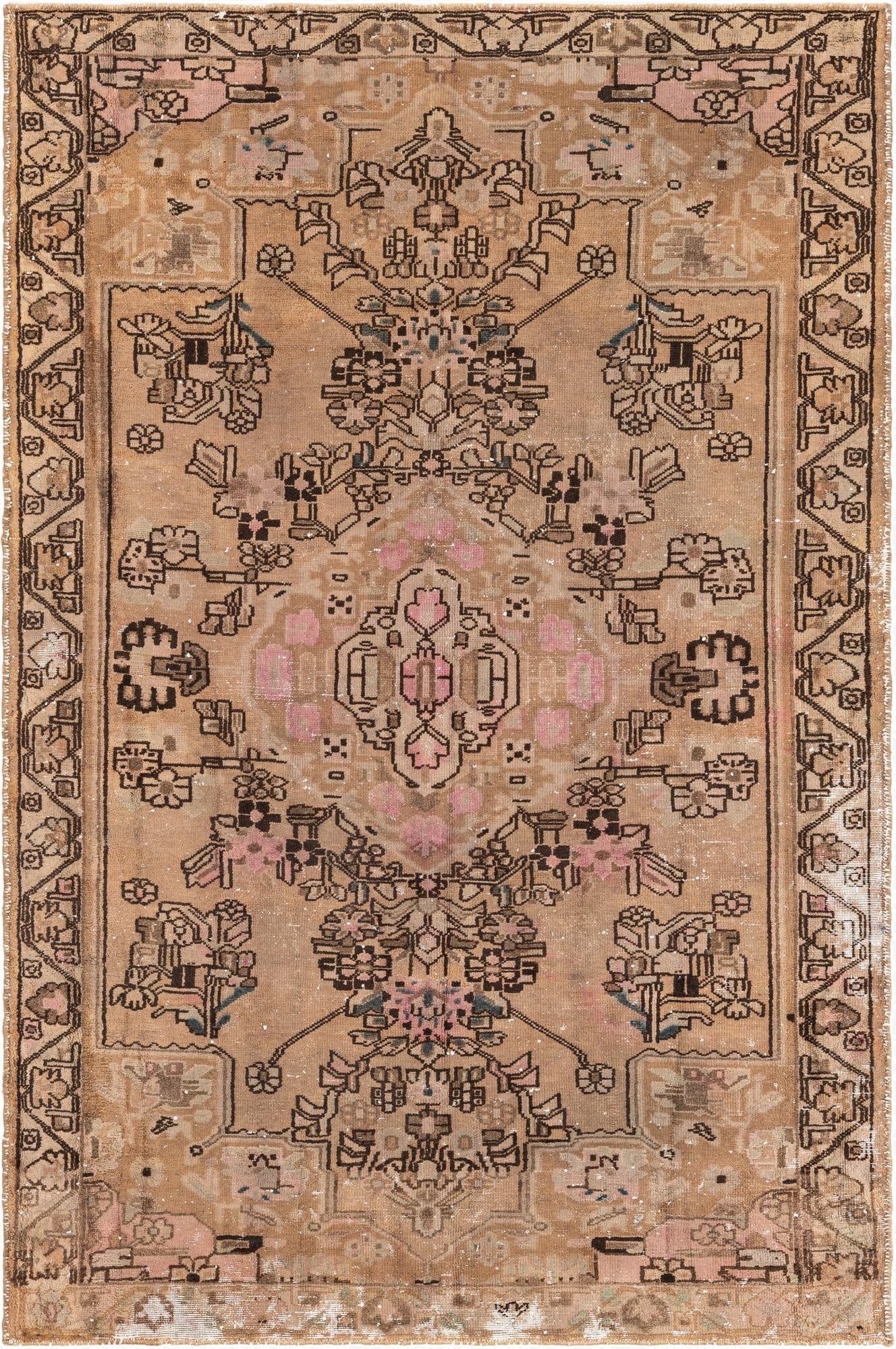  4' 5 x 6' 8  Hand Knotted Ultra Vintage Persian Wool Rug