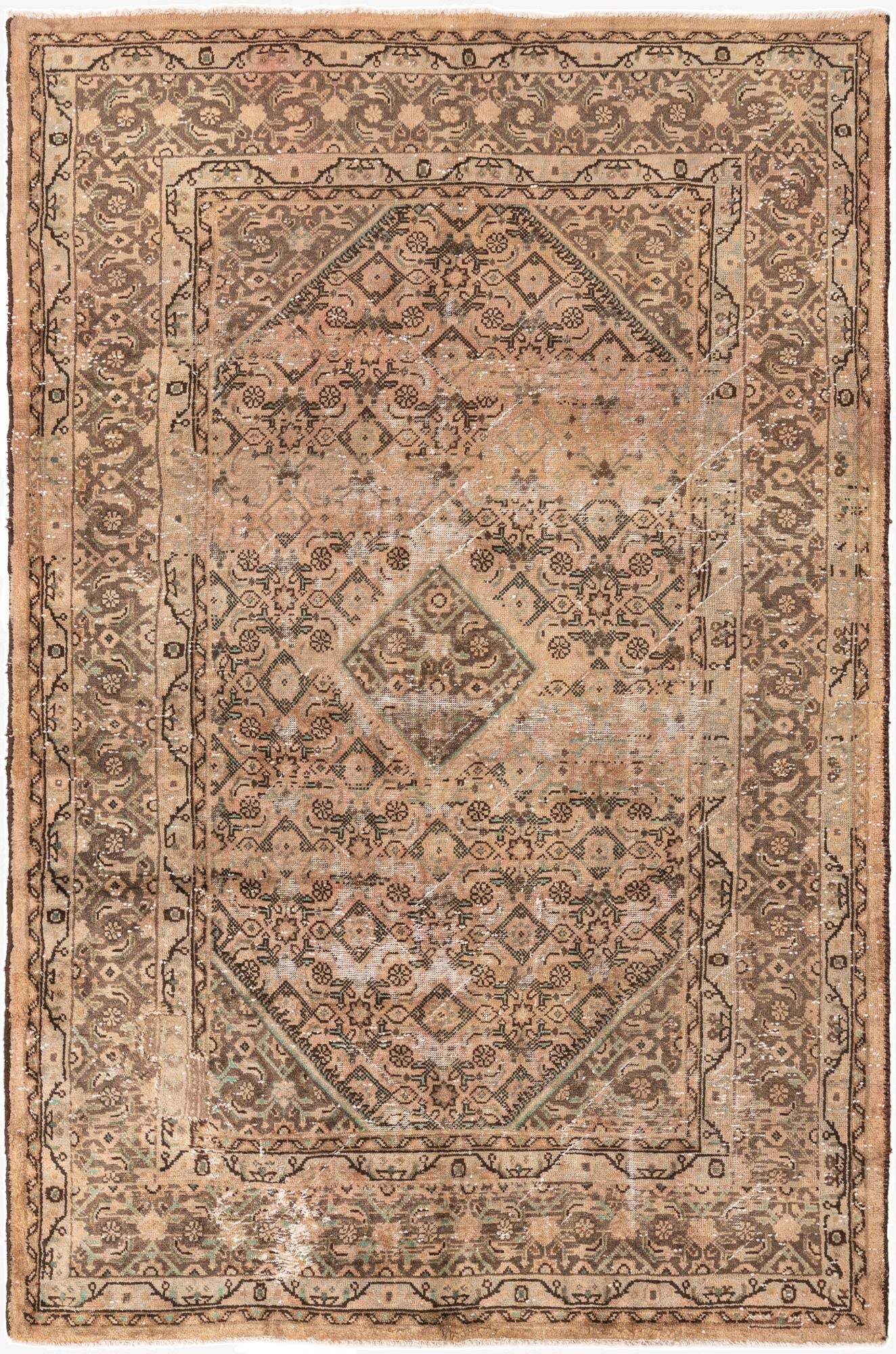  6' 8 x 10' 4  Hand Knotted Ultra Vintage Persian Wool Rug