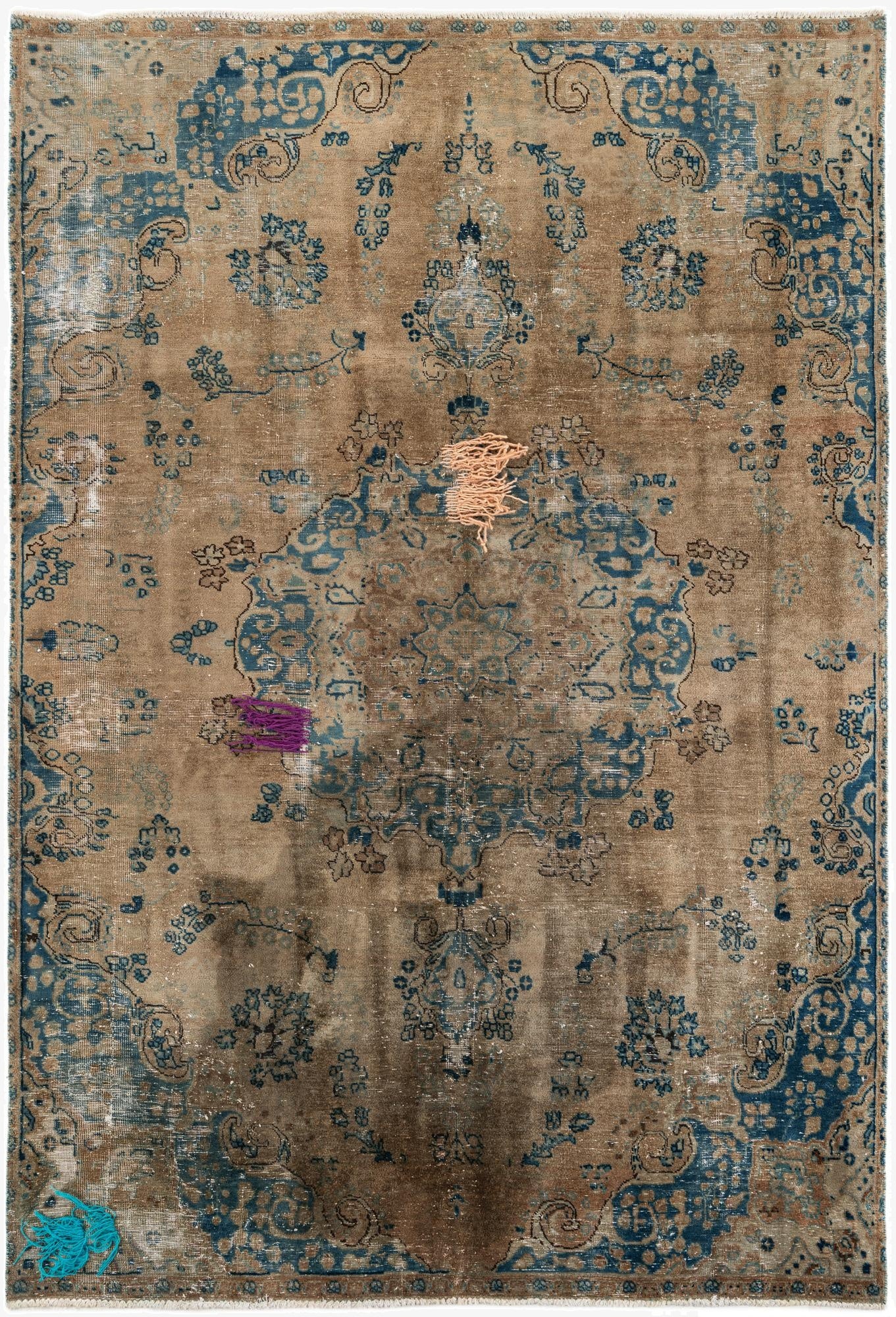  6' 1 x 9' 2  Hand Knotted Ultra Vintage Persian Wool Rug