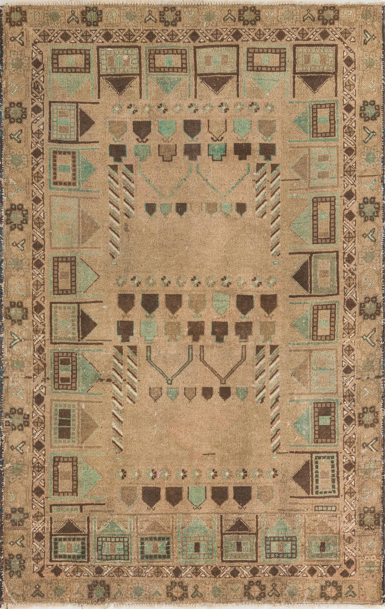  3' 8 x 5' 9  Hand Knotted Ultra Vintage Persian Wool Rug