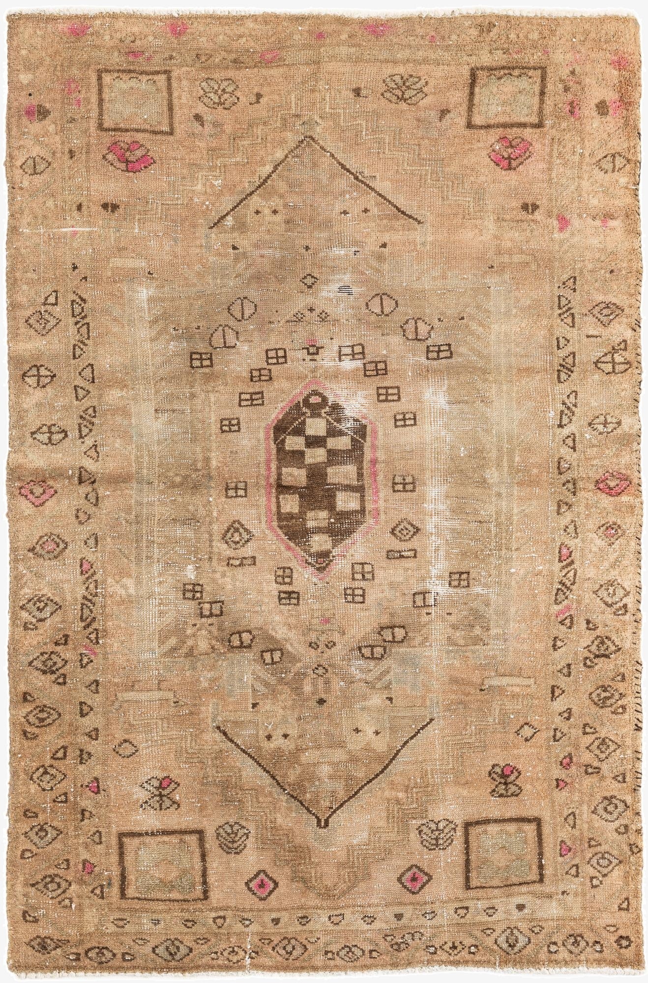  4' x 6' 4  Hand Knotted Ultra Vintage Persian Wool Rug