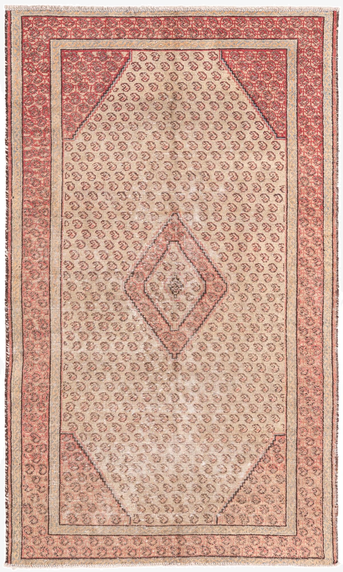  3' 10 x 6' 5  Hand Knotted Ultra Vintage Persian Wool Rug