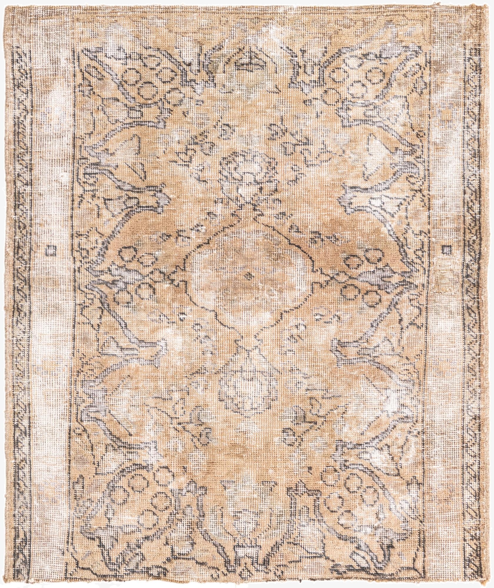  3' 4 x 4'  Hand Knotted Ultra Vintage Persian Wool Rug