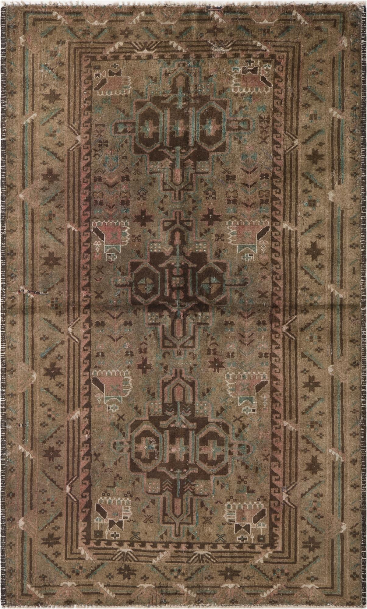  3' 10 x 6' 2  Hand Knotted Ultra Vintage Persian Wool Rug