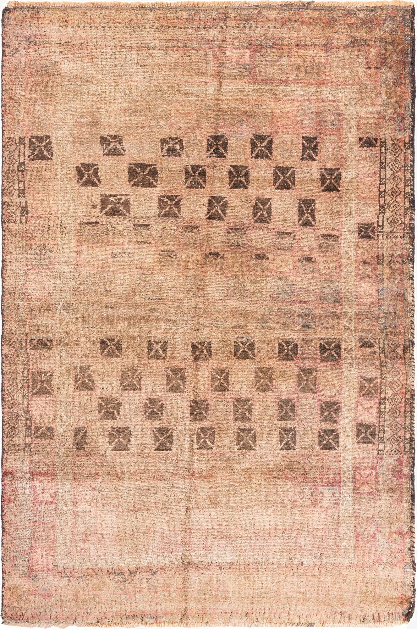  3' 10 x 5' 10  Hand Knotted Ultra Vintage Persian Wool Rug