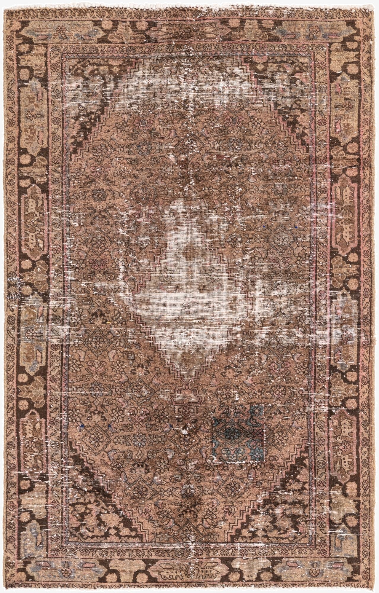  4' 2 x 6' 7  Hand Knotted Ultra Vintage Persian Wool Rug