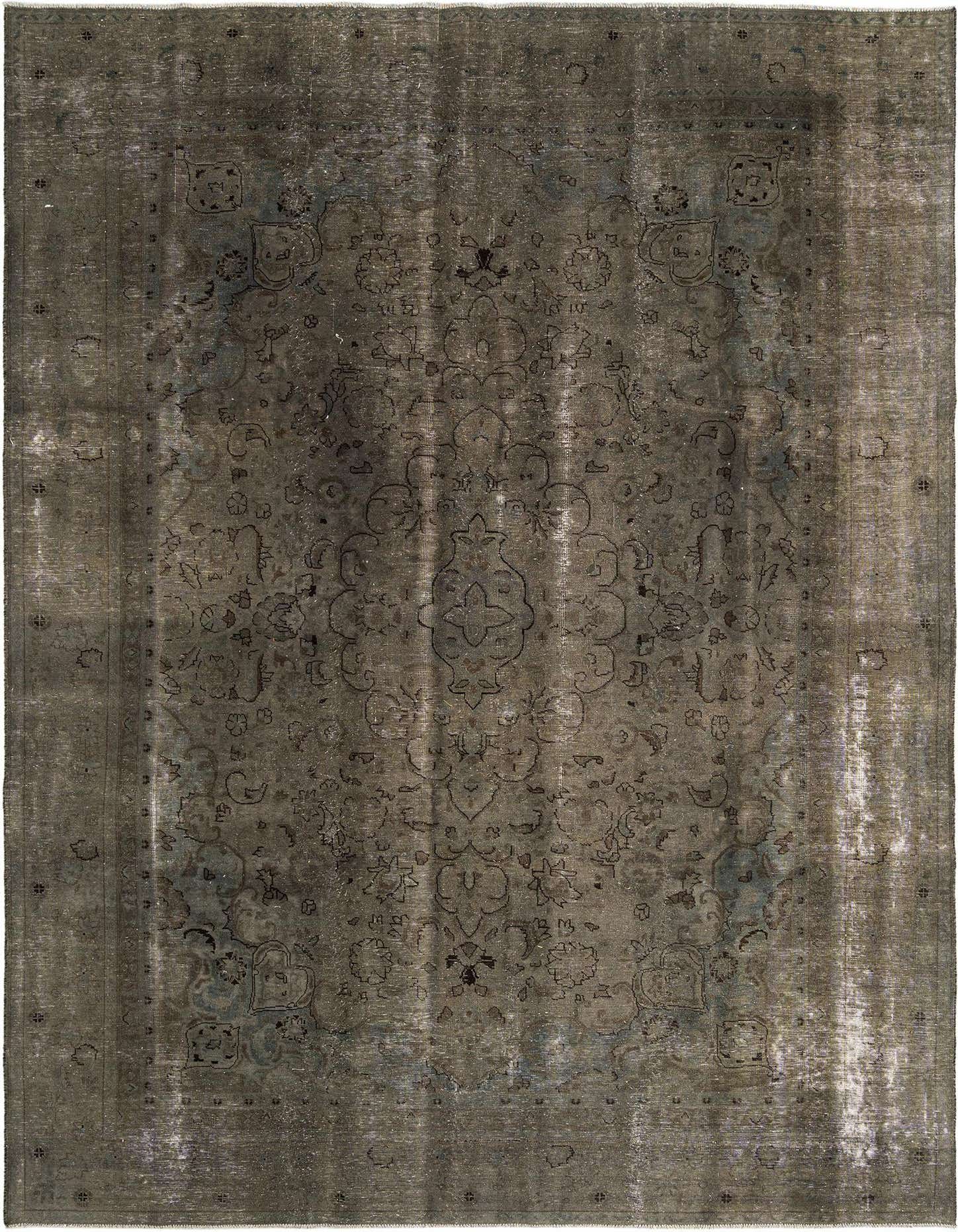 A 9x12 rectangular Vintage Royal Persian wool rug in shades of brown and tan, featuring a distressed traditional pattern.