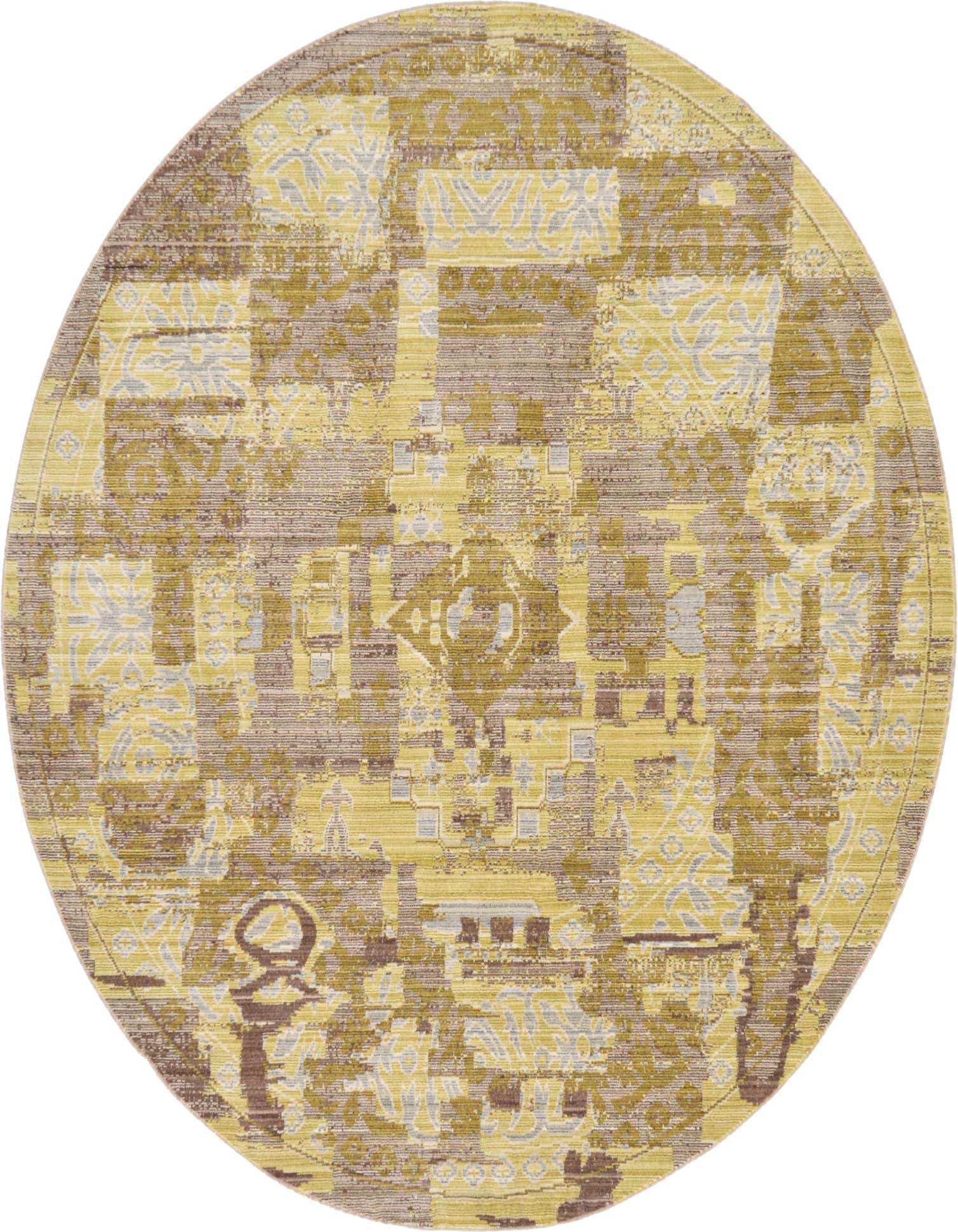 A 6' 0 x 6' 0 round Rugs.com Alexis rug featuring a modern abstract pattern in shades of brown and tan.