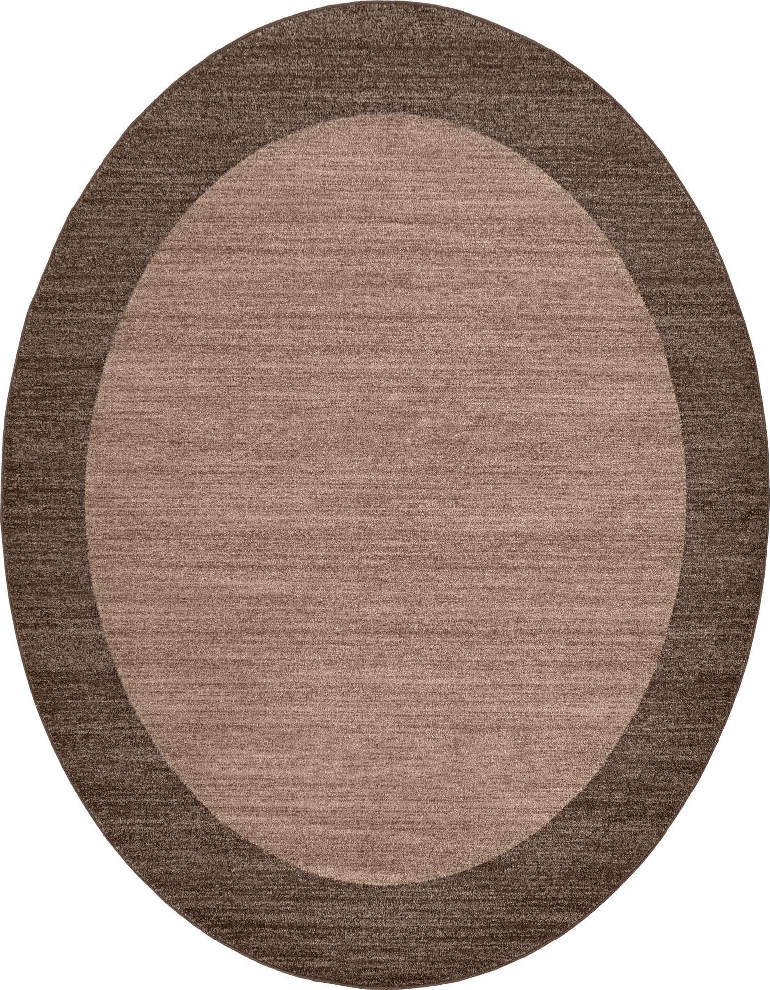 A 7' 10" round brown area rug with a lighter tan center and a darker brown border, suitable for various indoor spaces.