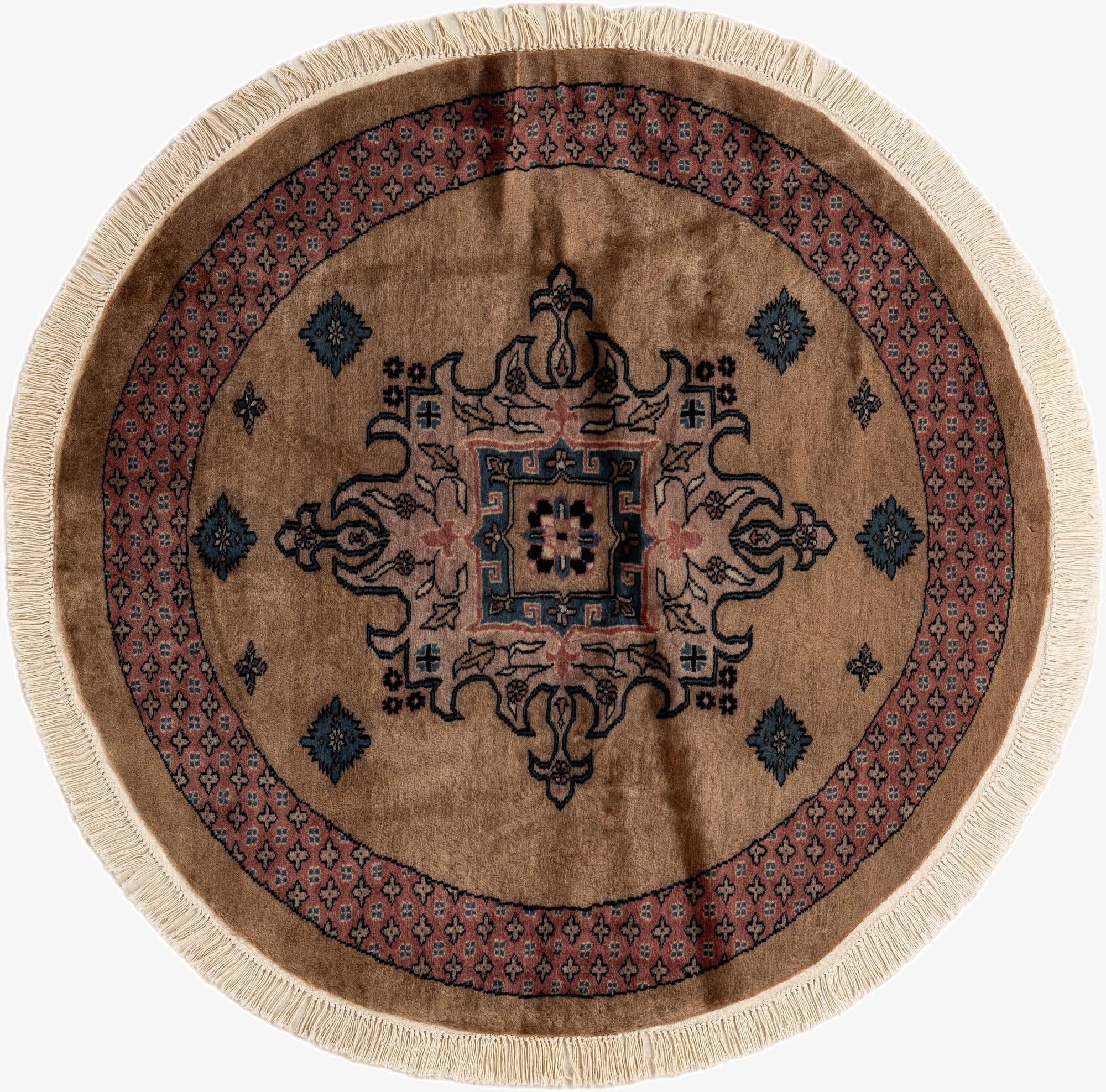  4' x 4' 1  Hand Knotted Bokhara Oriental Wool Round Rug