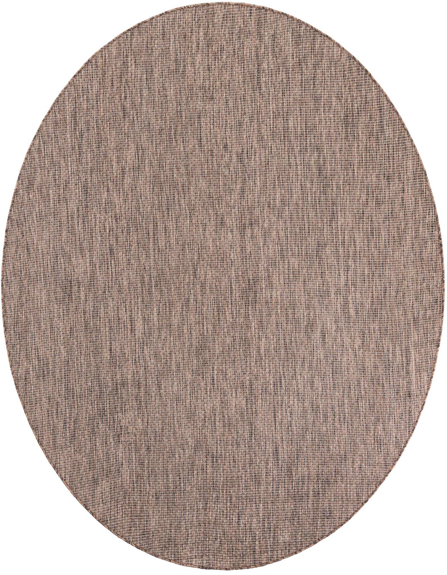 A 7' 10 round brown and tan flatweave rug with a textured, solid modern pattern, suitable for indoor or outdoor use.