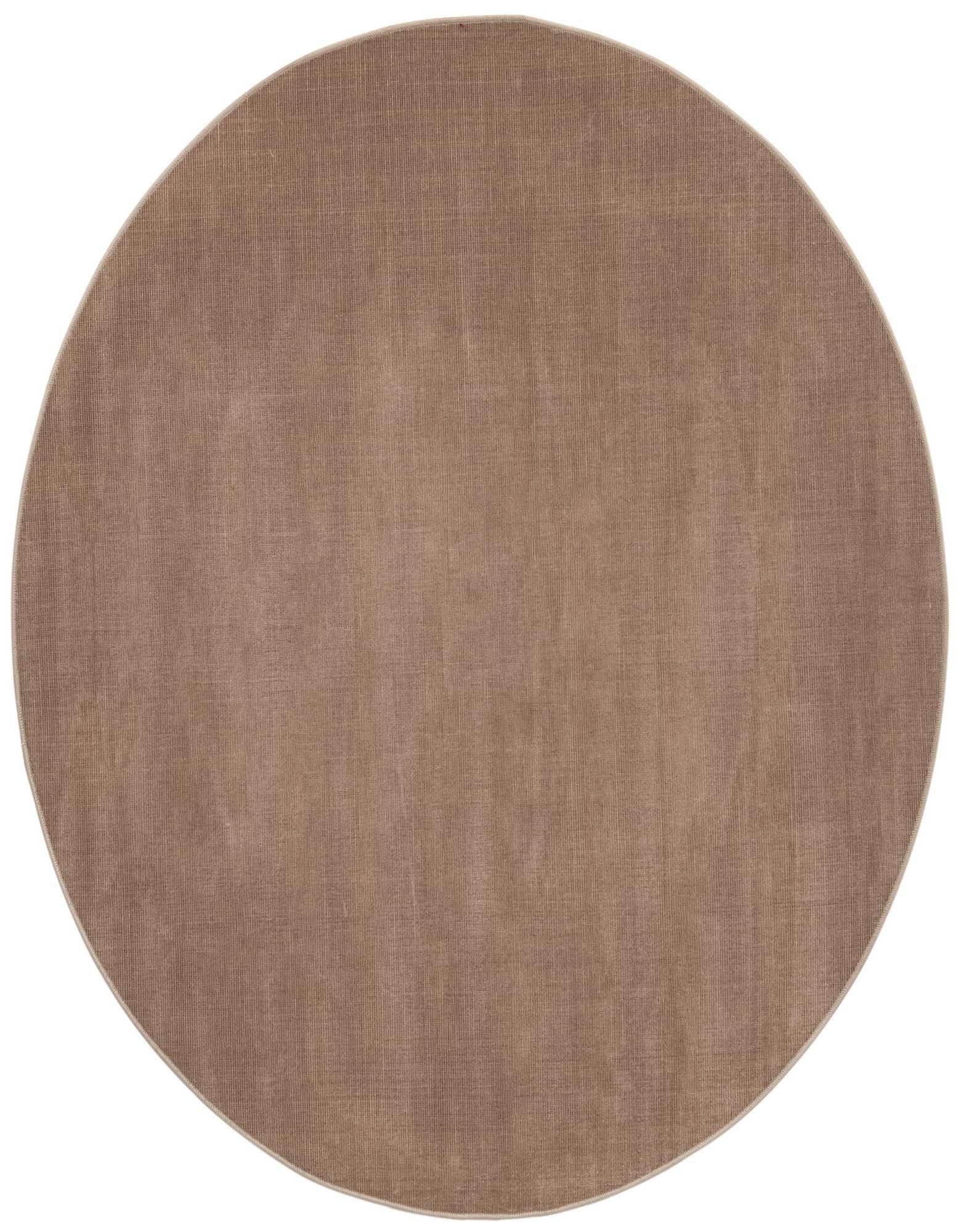 A 5' 0 x 5' 0 round SoHo rug in a solid brown/tan color, made from polypropylene, with a flat pile.