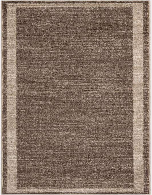 A 10 ft runner rug from the Angelica Collection featuring a solid brown field with a tan border, ideal for hallways.