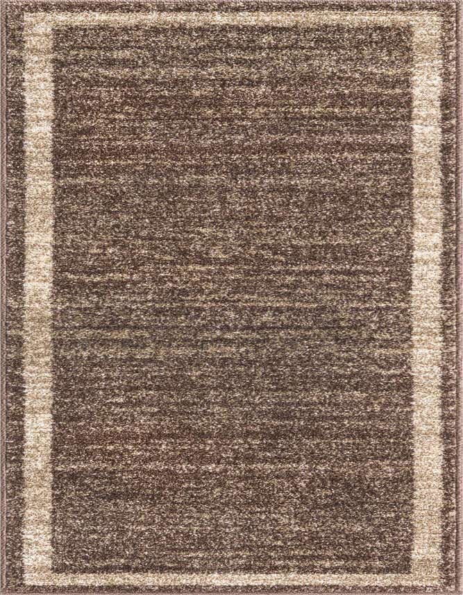 A 6 ft runner rug in shades of brown and tan with a subtle border pattern, ideal for a hallway or kitchen.