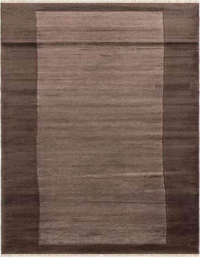 A 13 ft Darya runner rug in varying shades of brown and tan, featuring a modern striped pattern and fringe.