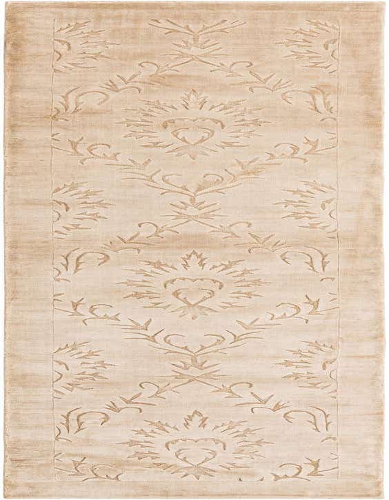 A 10 ft Darya runner rug in shades of brown and tan, featuring a modern Persian-inspired floral pattern.