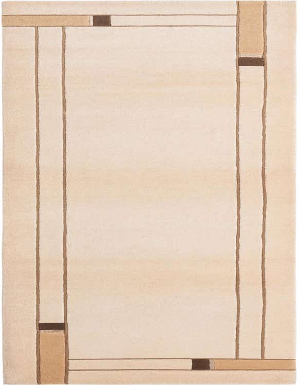 A Darya 10 ft runner rug in shades of brown and tan, featuring a modern geometric border design on a light background, perfect for a hallway.