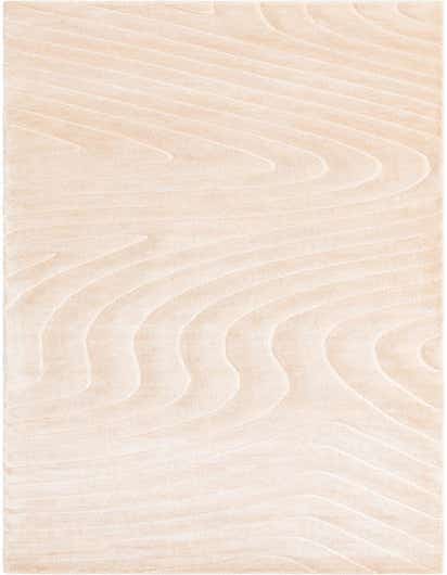 A 13 ft Darya runner rug in shades of brown and tan, featuring a modern, abstract wave pattern with a high pile.