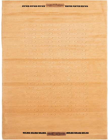 A 13 ft Darya runner rug in brown and tan, featuring a modern Persian design with embossed spirals and patterned borders, ideal for a hallway.