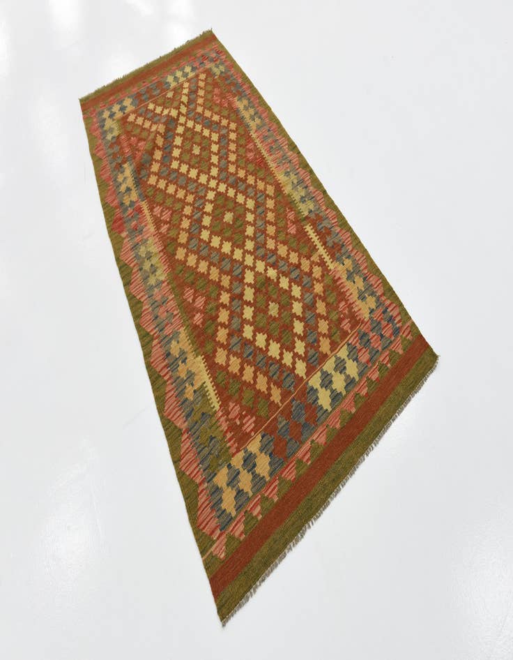 Detail image of  3' 3 x 6' 3  Hand Woven Kilim Maymana Wool Runner Rug