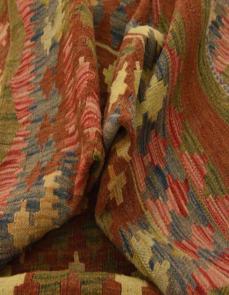 Detail image of  3' 3 x 6' 3  Hand Woven Kilim Maymana Wool Runner Rug