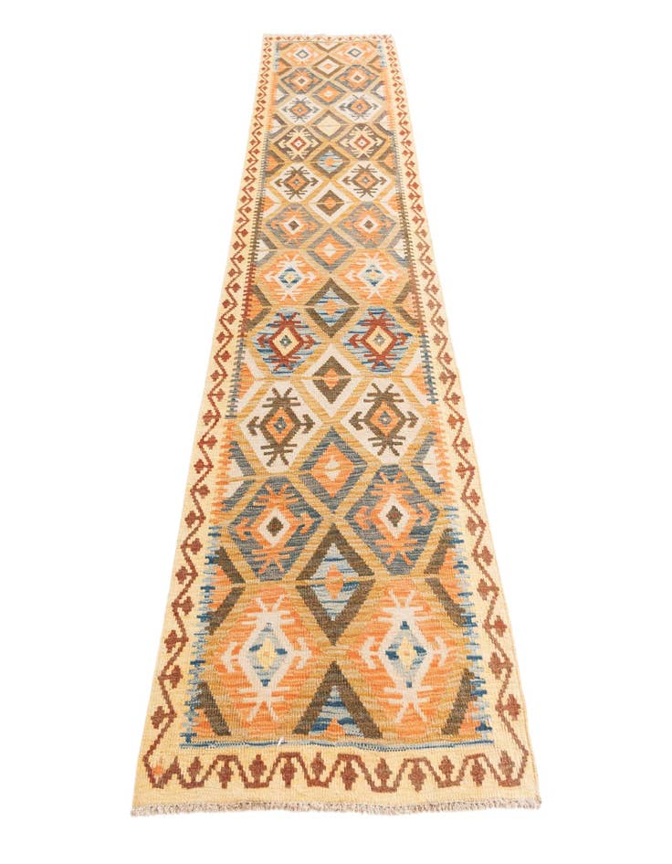 Detail image of  2' 9 x 9' 10  Hand Woven Kilim Maymana Wool Runner Rug