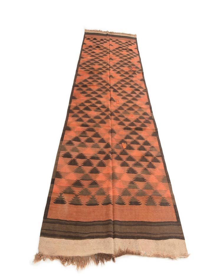 Detail image of  4' 4 x 12'  Hand Woven Kilim Maymana Wool Runner Rug