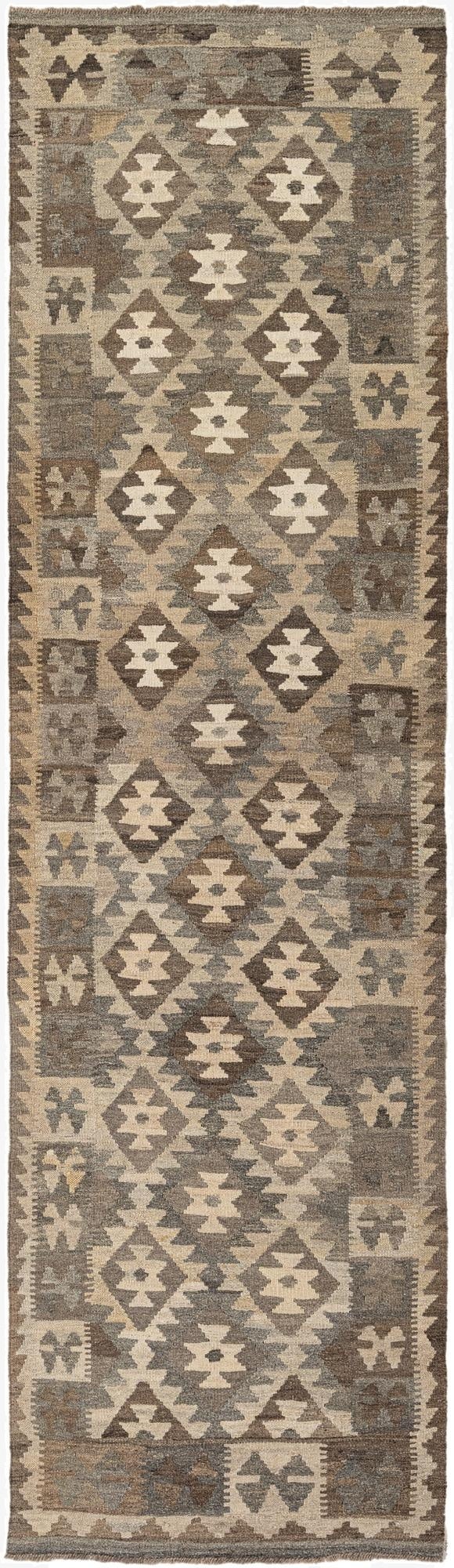  2' 9 x 9' 10  Hand Woven Kilim Maymana Wool Runner Rug