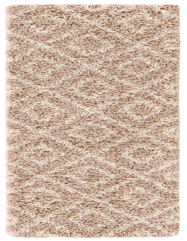 A close-up view of a 6 ft runner rug from the Rugs.com Lattice Shag collection, featuring a textured high/low pile in varying shades of brown and tan, ideal for a hallway.