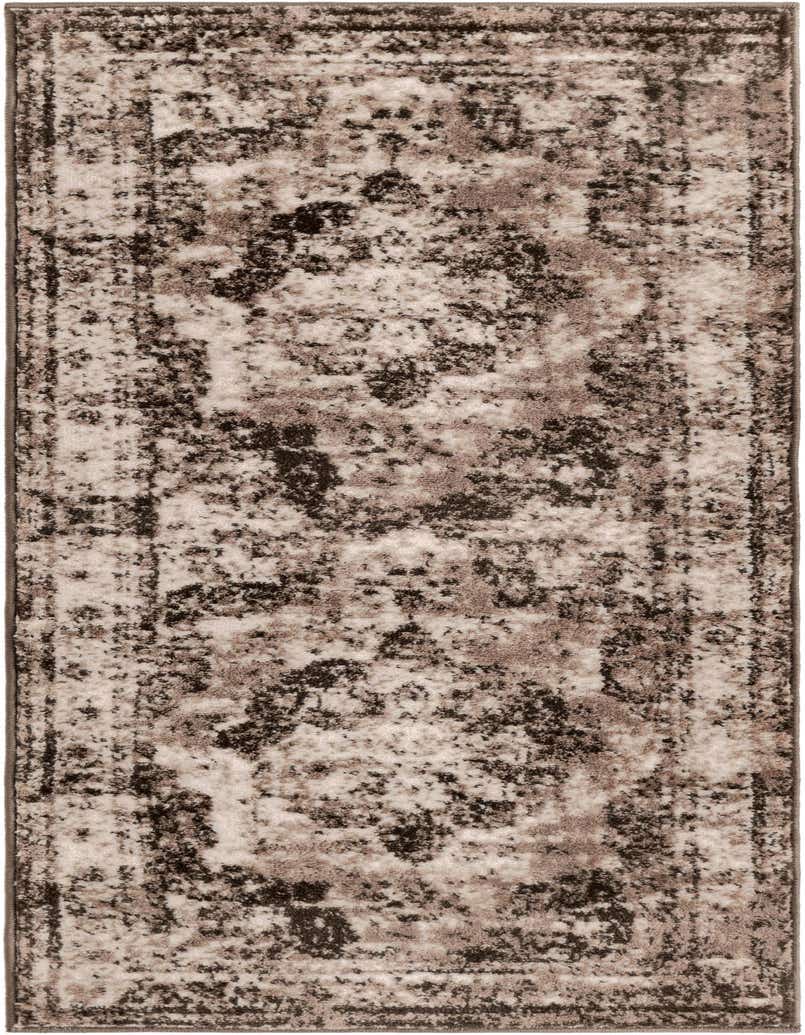 A 5 ft runner rug in shades of brown and tan, featuring a distressed medallion pattern, ideal for a hallway.