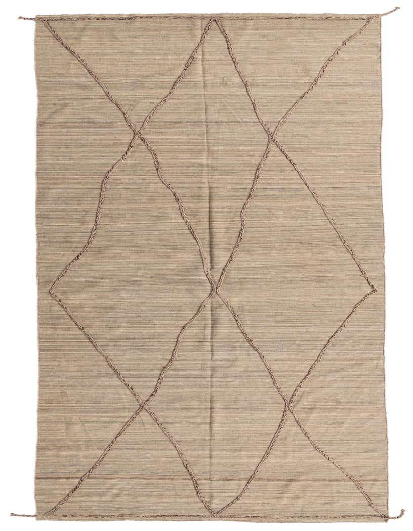 A 17 ft runner rug in shades of brown and tan, featuring a tribal diamond pattern made from raised shag lines, perfect for a hallway.