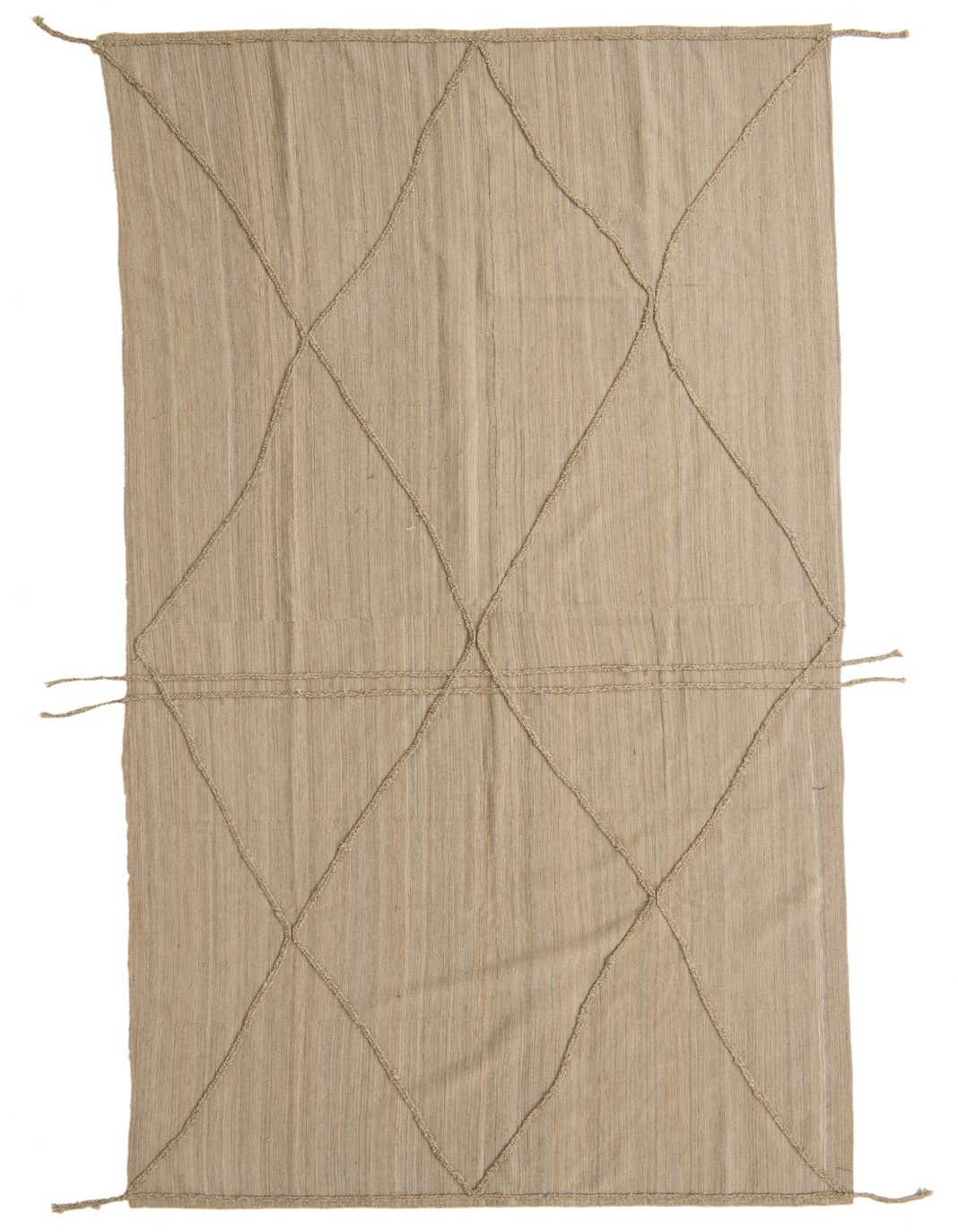 A 13 ft runner rug from the Moroccan Collection, featuring a tan and brown wool shag pile with a modern tribal diamond pattern.