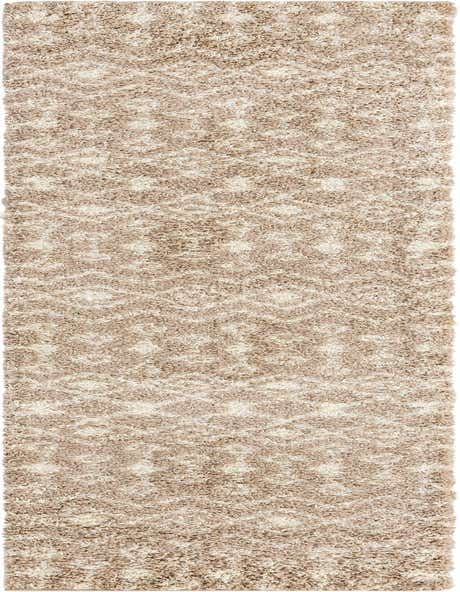 A 12 ft brown and tan Moroccan Trellis Shag runner rug with a tribal pattern, perfect for a hallway.