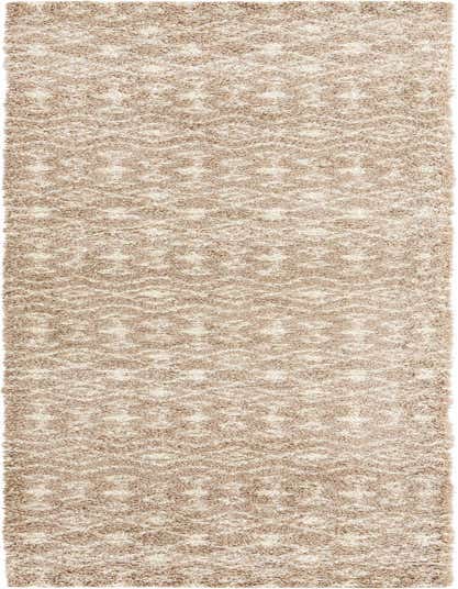 A 16 ft runner rug from the Moroccan Trellis Shag collection, featuring a textured brown and tan tribal pattern.