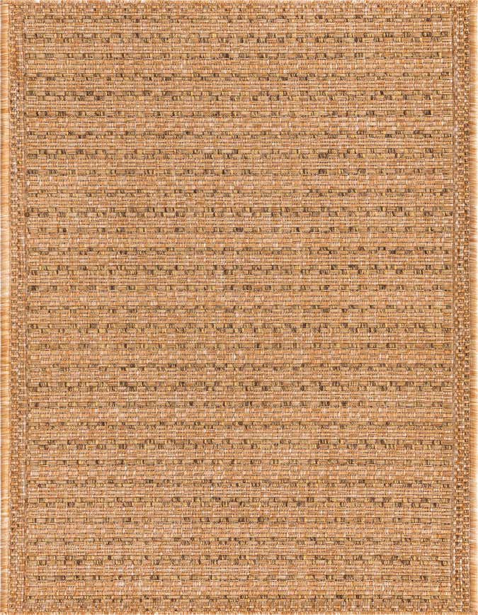 A 6 ft runner rug in shades of brown and tan, featuring a flatweave texture and a subtle border design, perfect for a hallway or patio.
