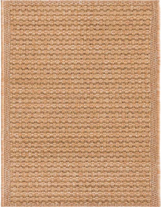 A brown 8 ft runner rug with a textured, flatweave pattern and a subtle border, suitable for indoor or outdoor use.