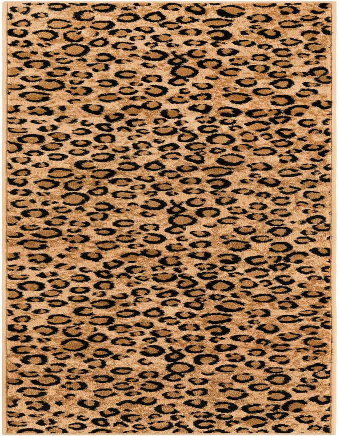 A 6 ft runner rug with a modern leopard print pattern in shades of brown and tan, perfect for a hallway.
