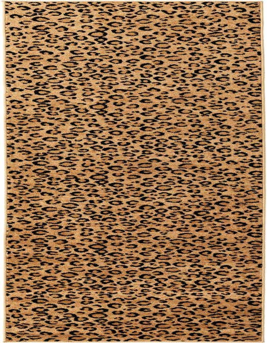 A long 8 ft runner rug featuring a modern leopard print pattern in shades of brown and tan.