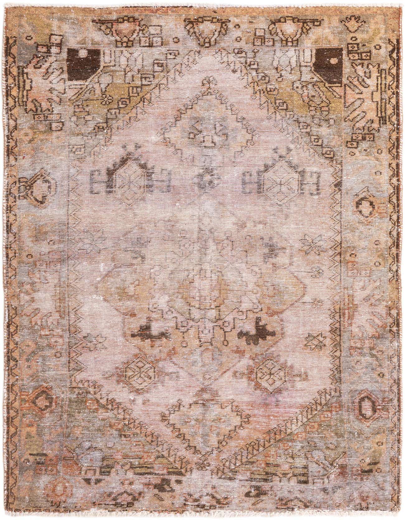 A 7 ft runner rug in shades of brown and tan, featuring a distressed Persian medallion pattern, ideal for a hallway.