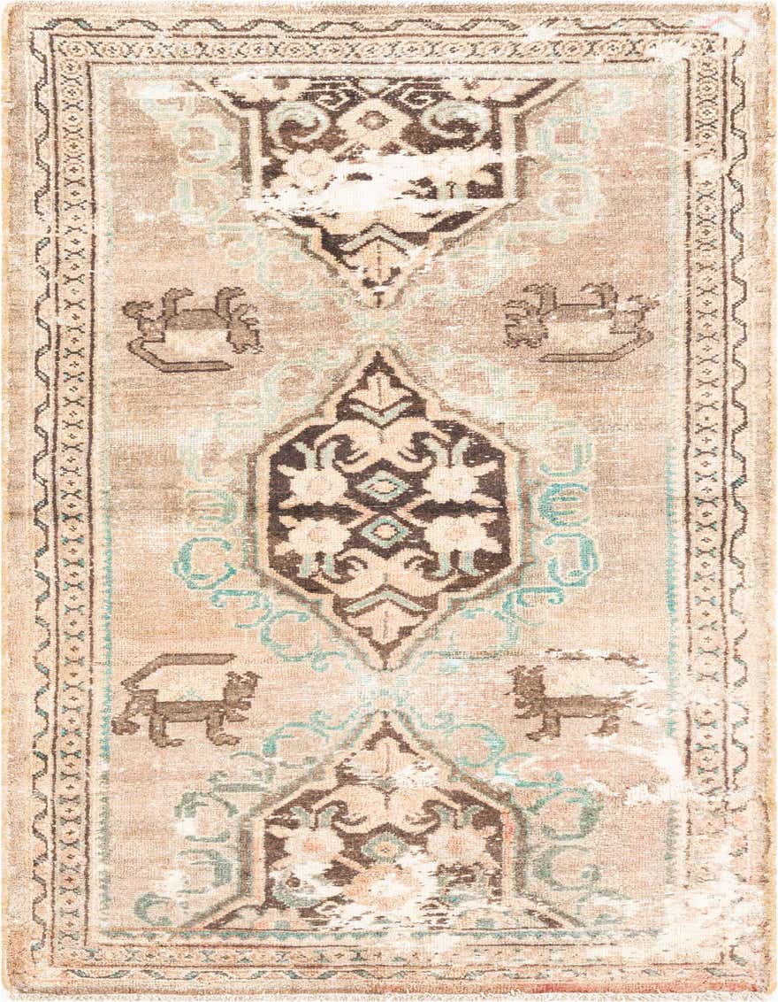 A distressed 8 ft runner rug from the Ultra Vintage collection, featuring a Persian-inspired pattern in browns, tans, and hints of teal.