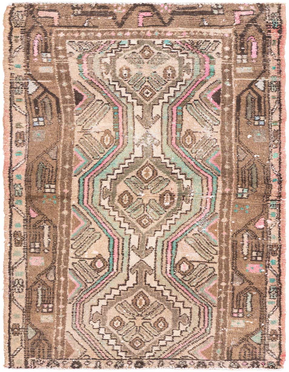 A 5 ft runner rug with a faded Persian pattern in browns, tans, pink, and teal, suitable for a hallway.
