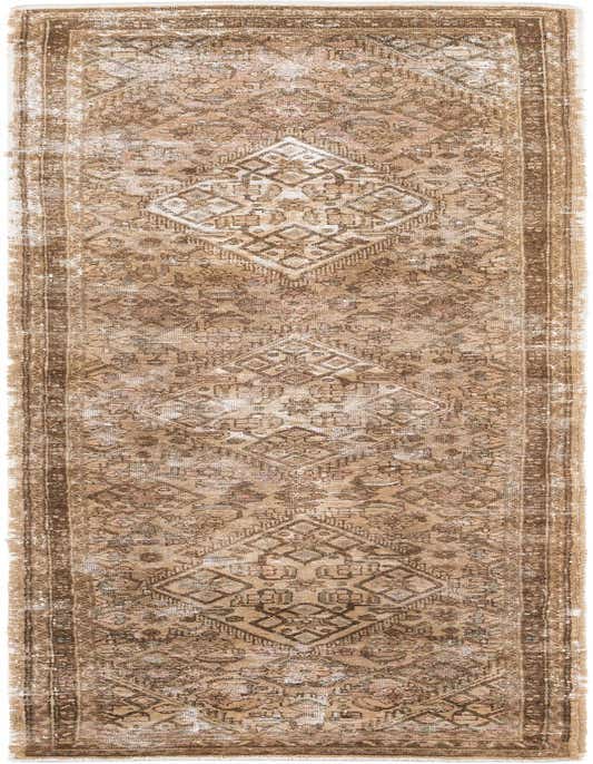 A 10 ft runner rug in shades of brown and tan, featuring a distressed Persian medallion pattern, ideal for a hallway.