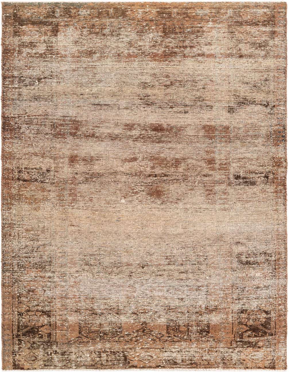 A distressed 8 Ft runner rug featuring a faded Persian medallion pattern in varying shades of brown and tan.