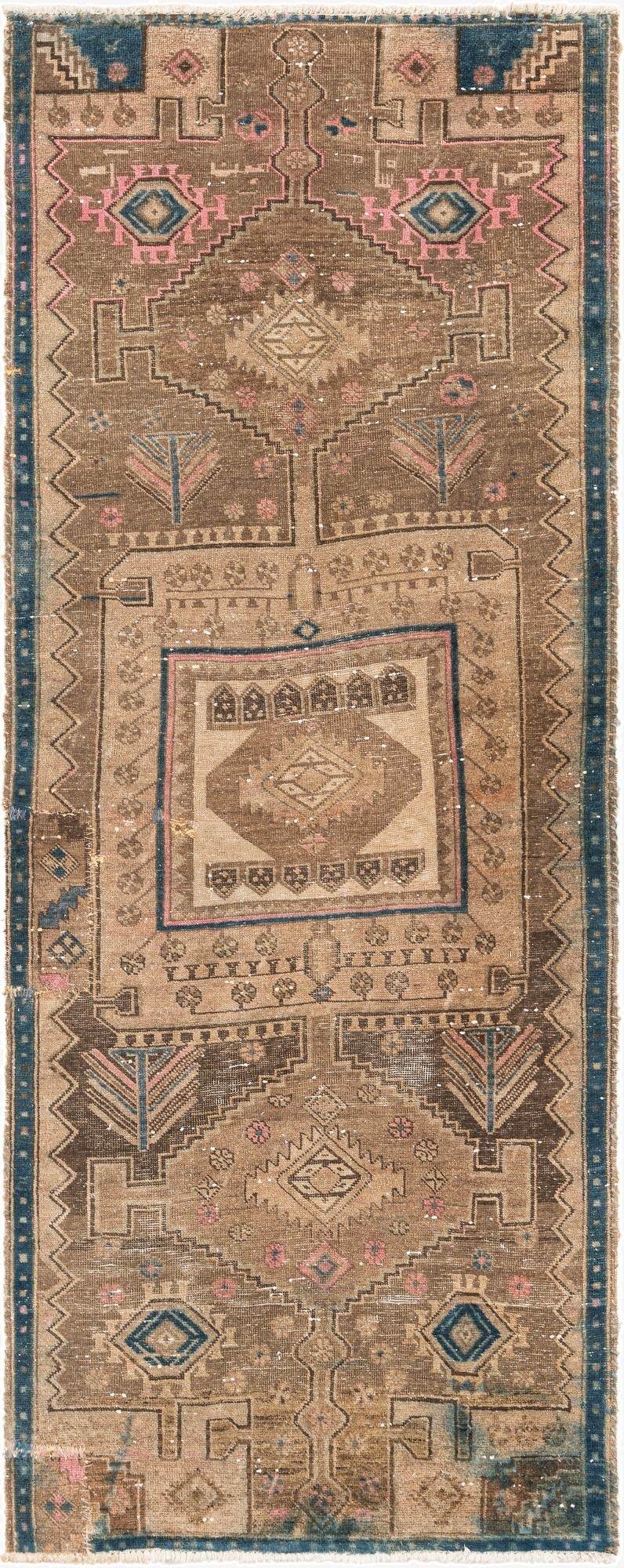  3' 2 x 8' 1  Hand Knotted Ultra Vintage Persian Wool Runner Rug