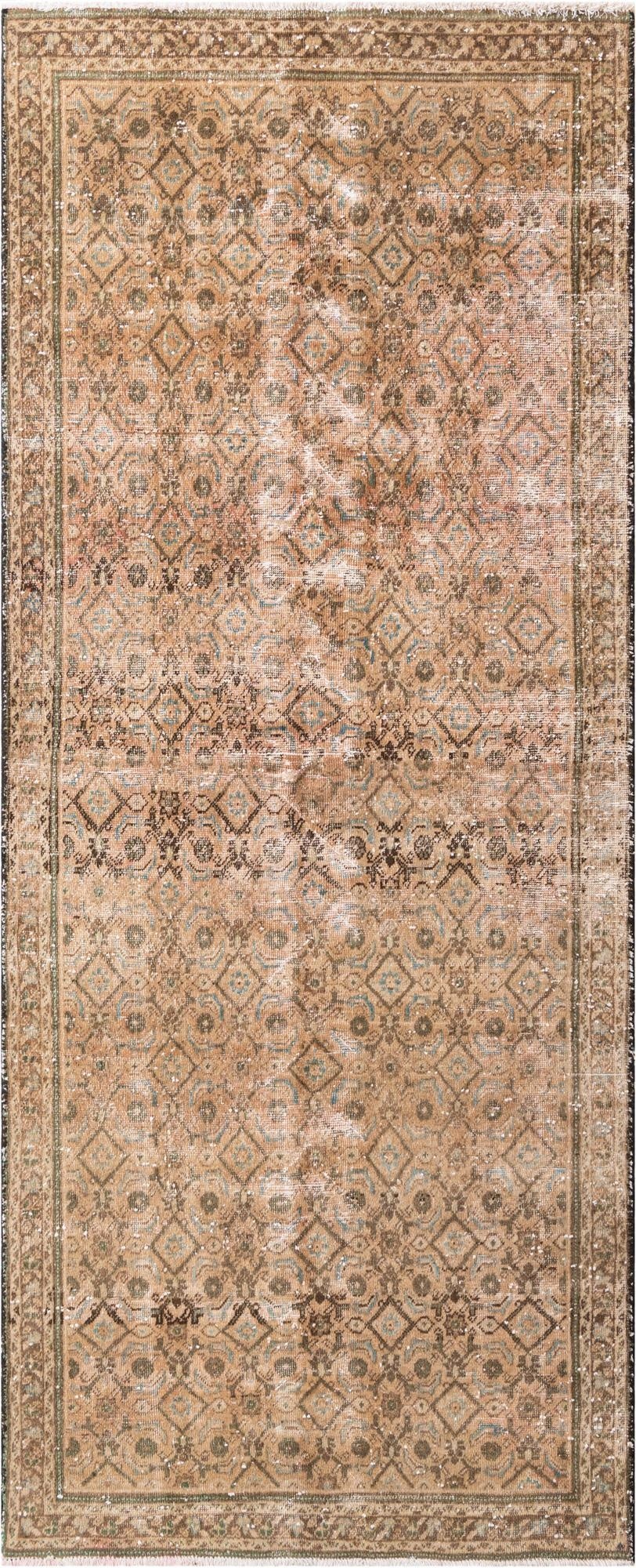  4' x 9' 8  Hand Knotted Ultra Vintage Persian Wool Runner Rug