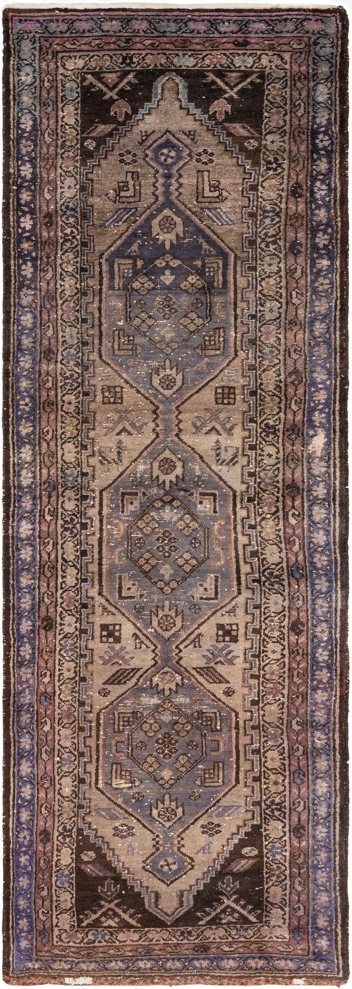  3' 7 x 10' 3  Hand Knotted Ultra Vintage Persian Wool Runner Rug