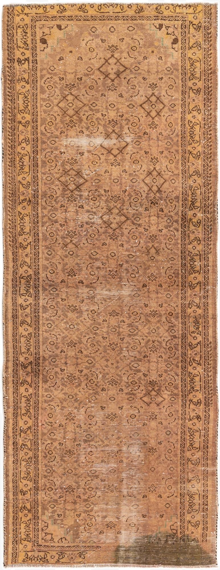 3' 9 x 9' 8  Hand Knotted Ultra Vintage Persian Wool Runner Rug